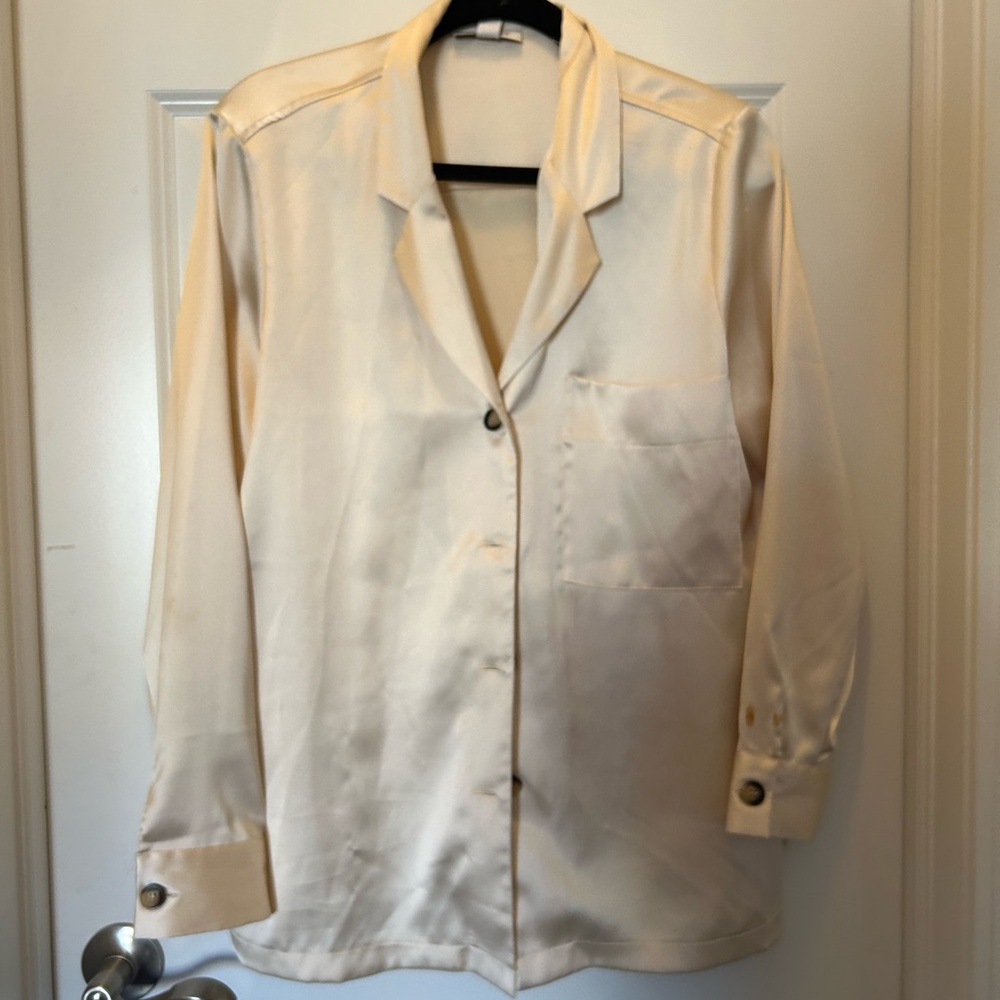 Topshop satin button down long sleeve top